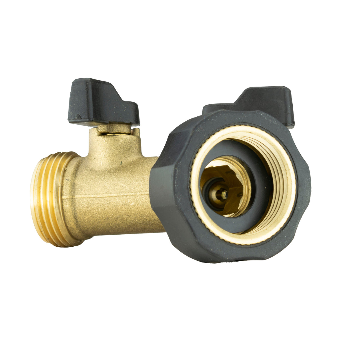 Double Tap Connector with Valves & Threaded Outlets Brass