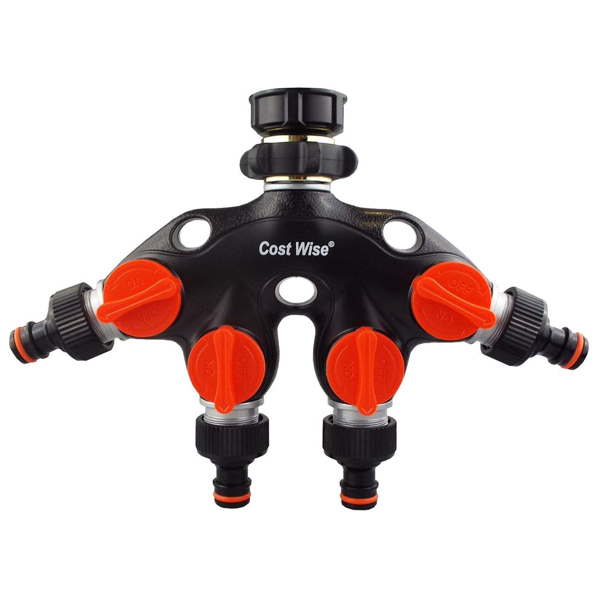 4 Way Tap Connector with Valves Metal