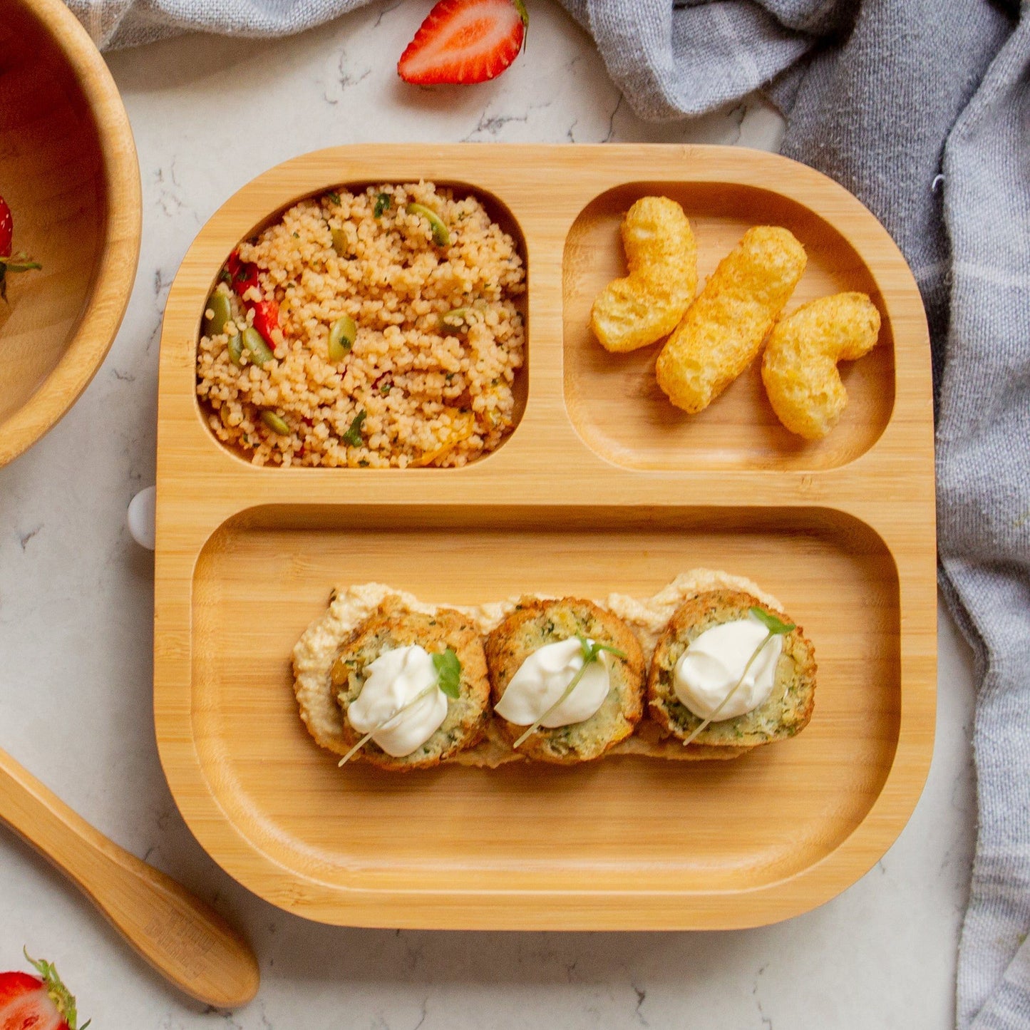 Square Divider Bamboo Suction Plate