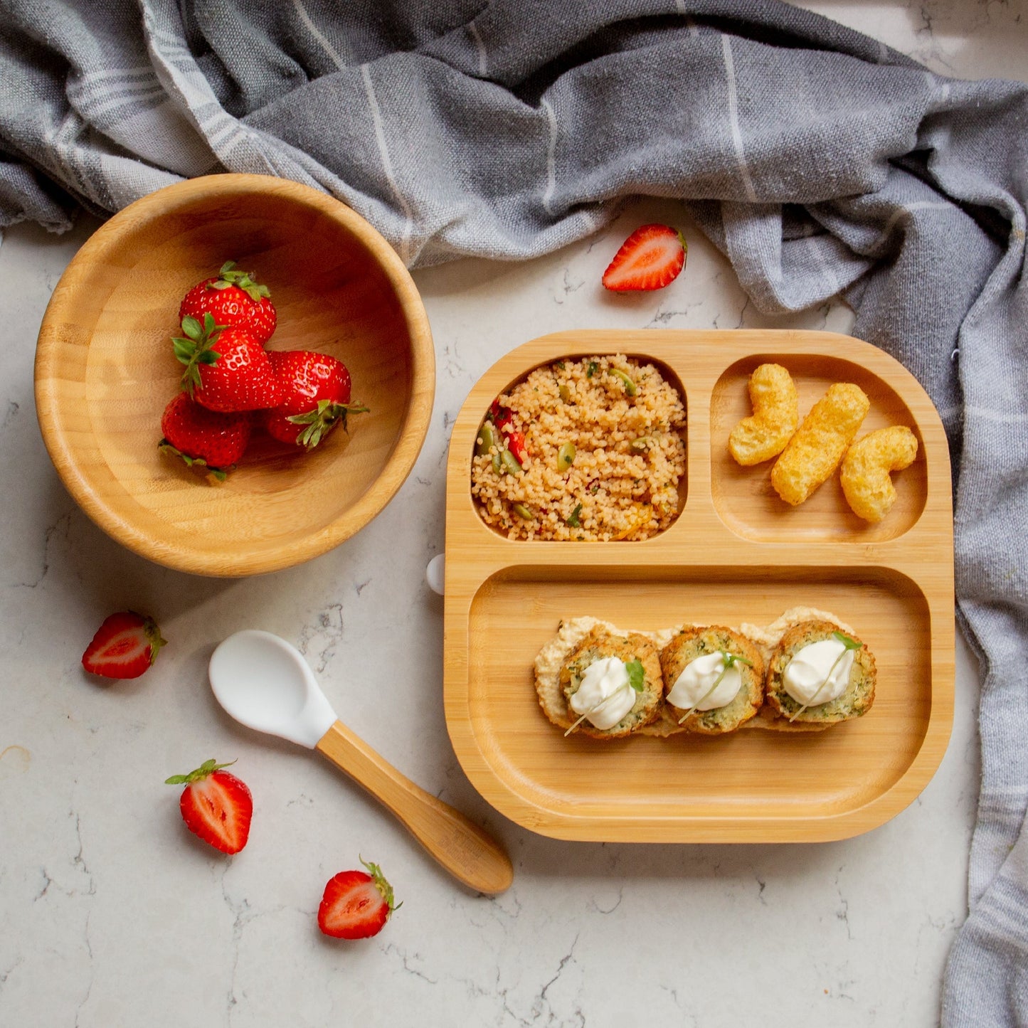Square Divider Bamboo Suction Dinner Set
