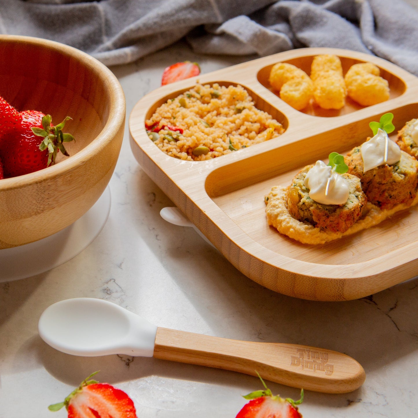 Square Divider Bamboo Suction Dinner Set