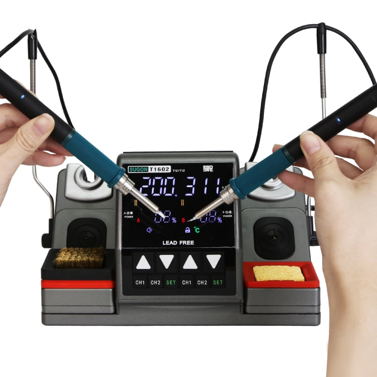 SUGON T1602 220V Dual Station Electric Soldering Station with Double Handle, EU Plug