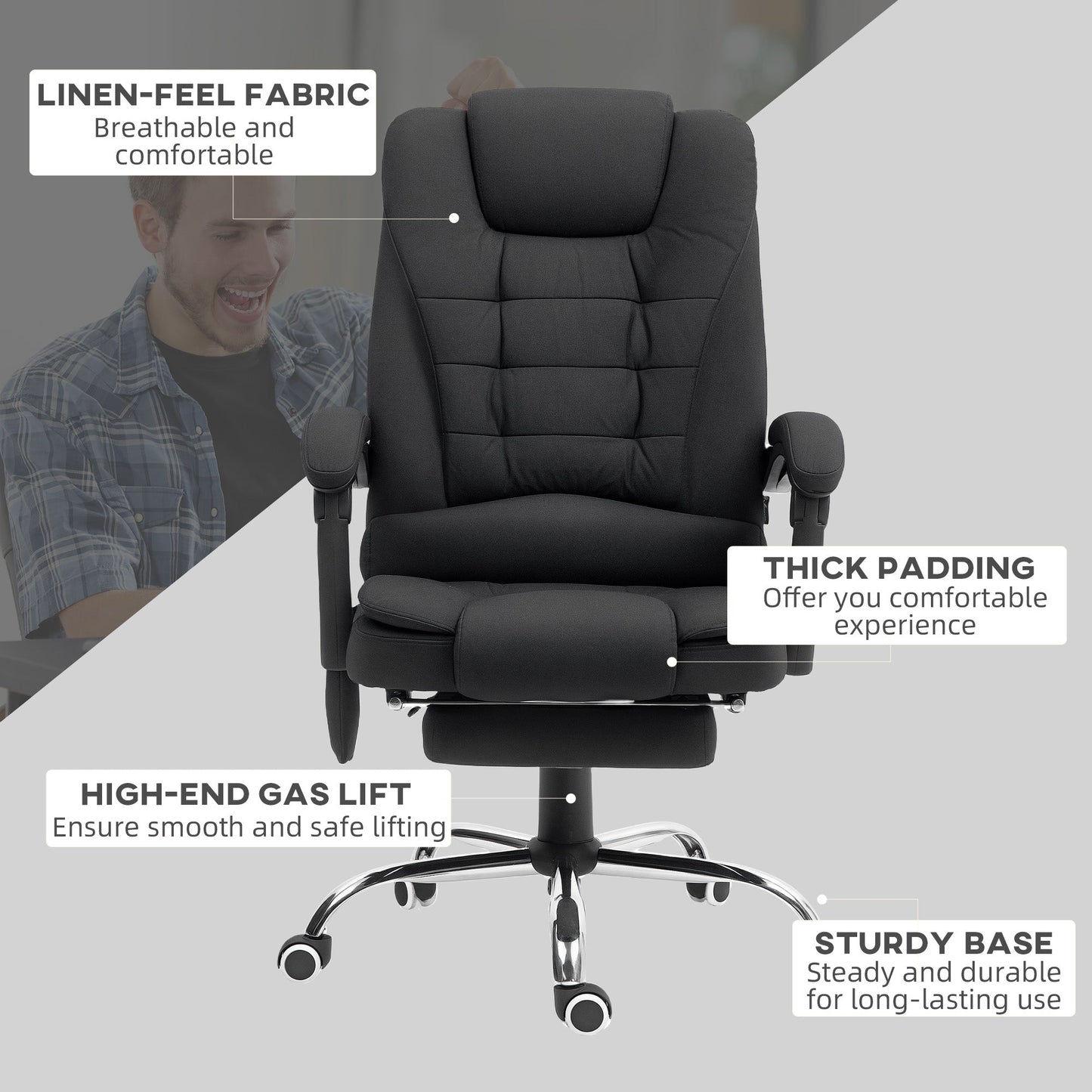 Vinsetto Ergonomic Heated 6 Points Vibration Massage Office Chair Black