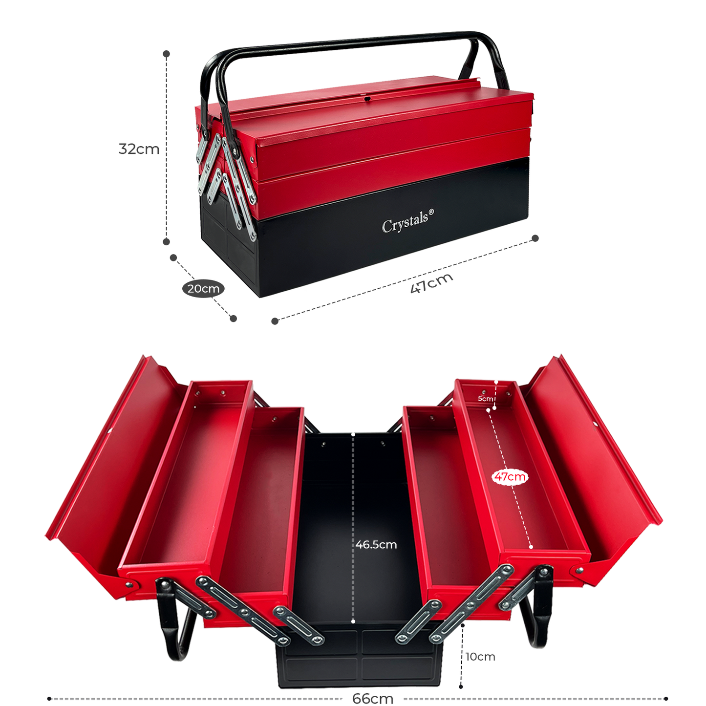 3 Tiers - 5 Trays Metal Tool Box - 470mm