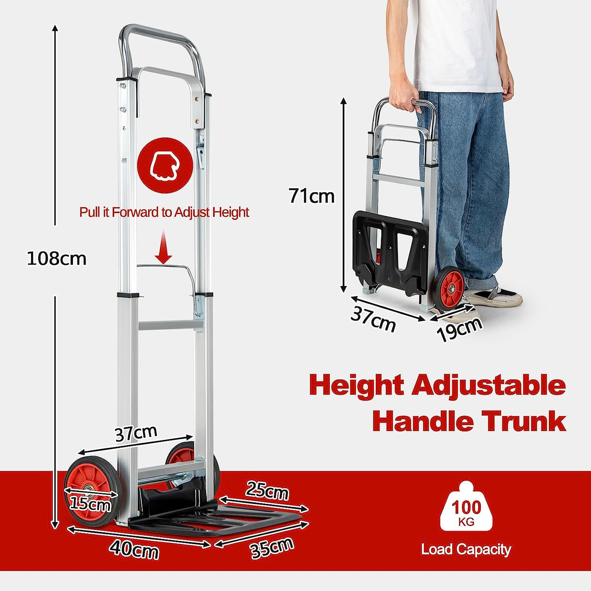 Aluminium Sack Truck Barrow with Adjustable Handle for Moving Shopping Travel