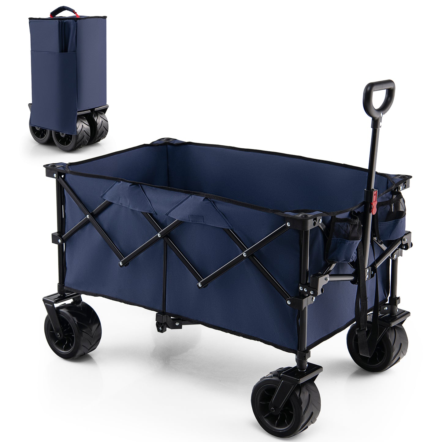 Foldable Wagon with Adjustable Handle and Universal Front Wheels-Black