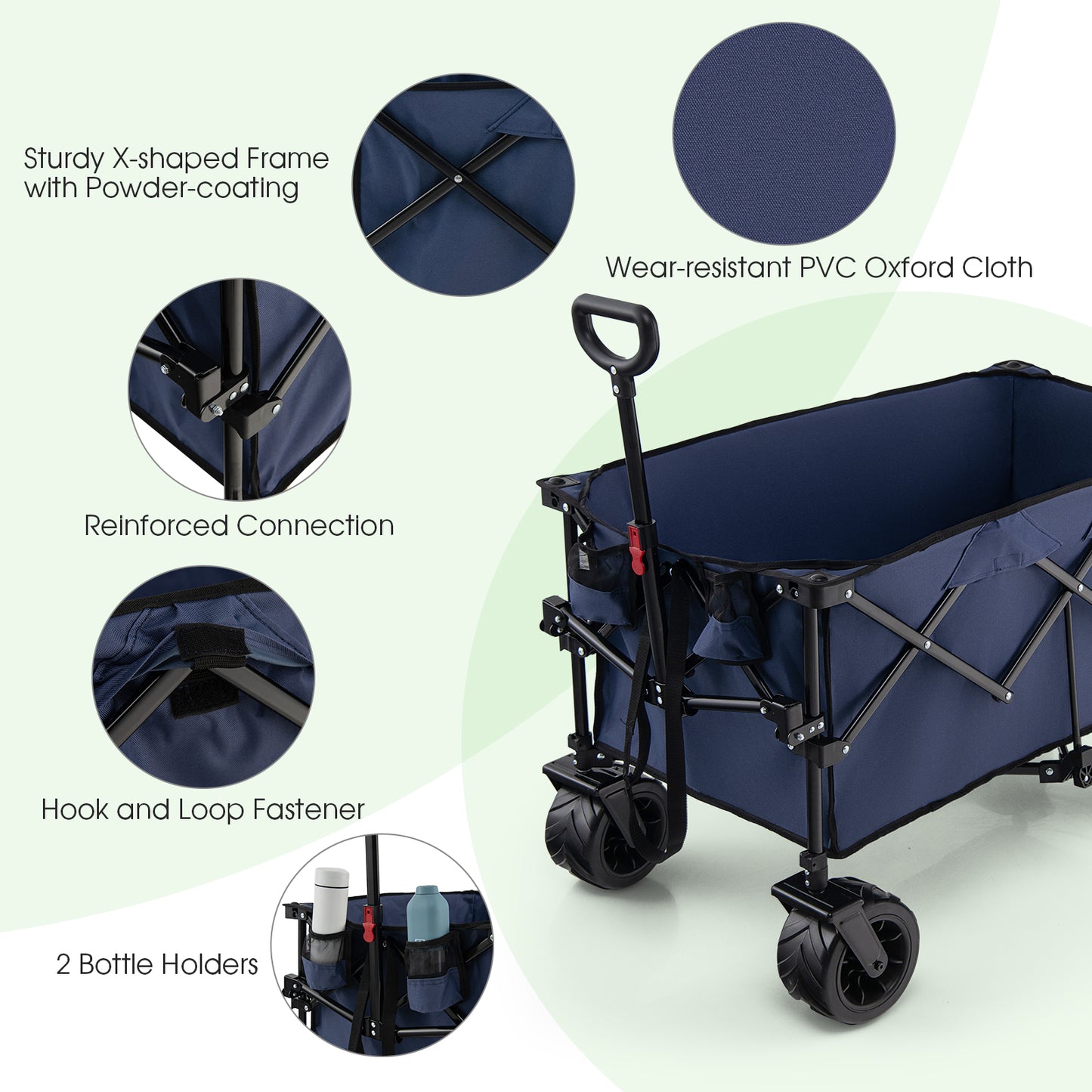 Foldable Wagon with Adjustable Handle and Universal Front Wheels-Black