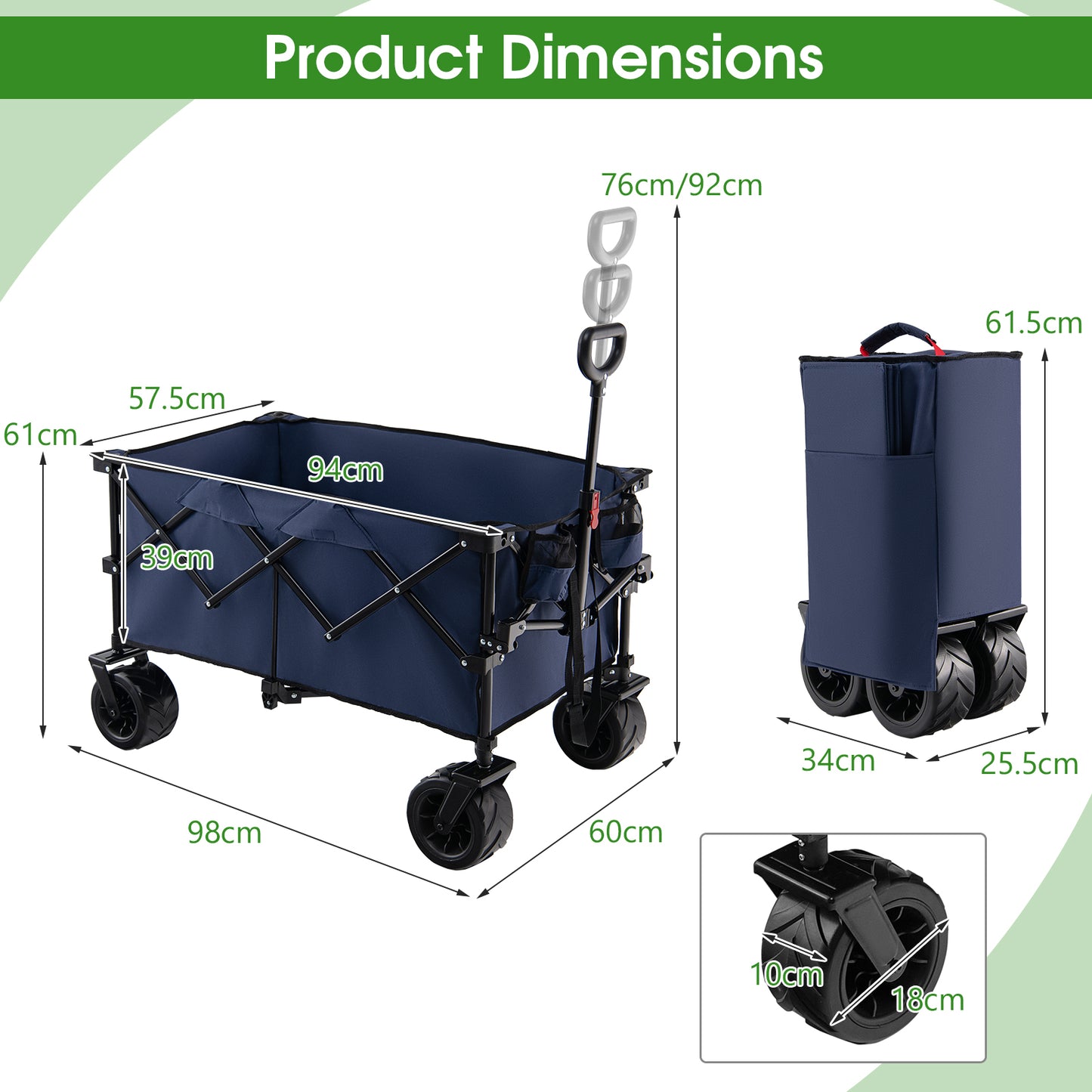 Foldable Wagon with Adjustable Handle and Universal Front Wheels-Black