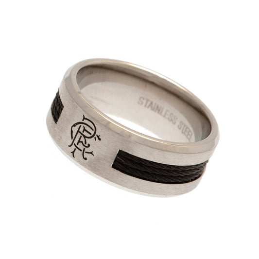 Rangers FC Stainless Steel Black Inlay Ring with Engraved Crest - Medium Size