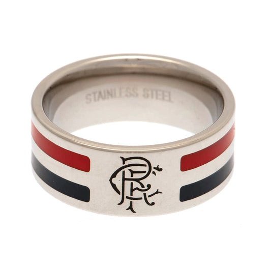 Rangers FC Stainless Steel Colour Stripe Ring with Crest
