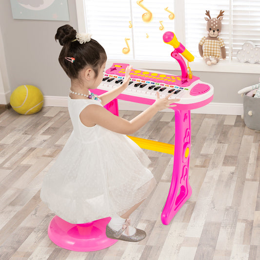 31-Key Kids Electronic Keyboard with Stool and Flashing Lights-Pink