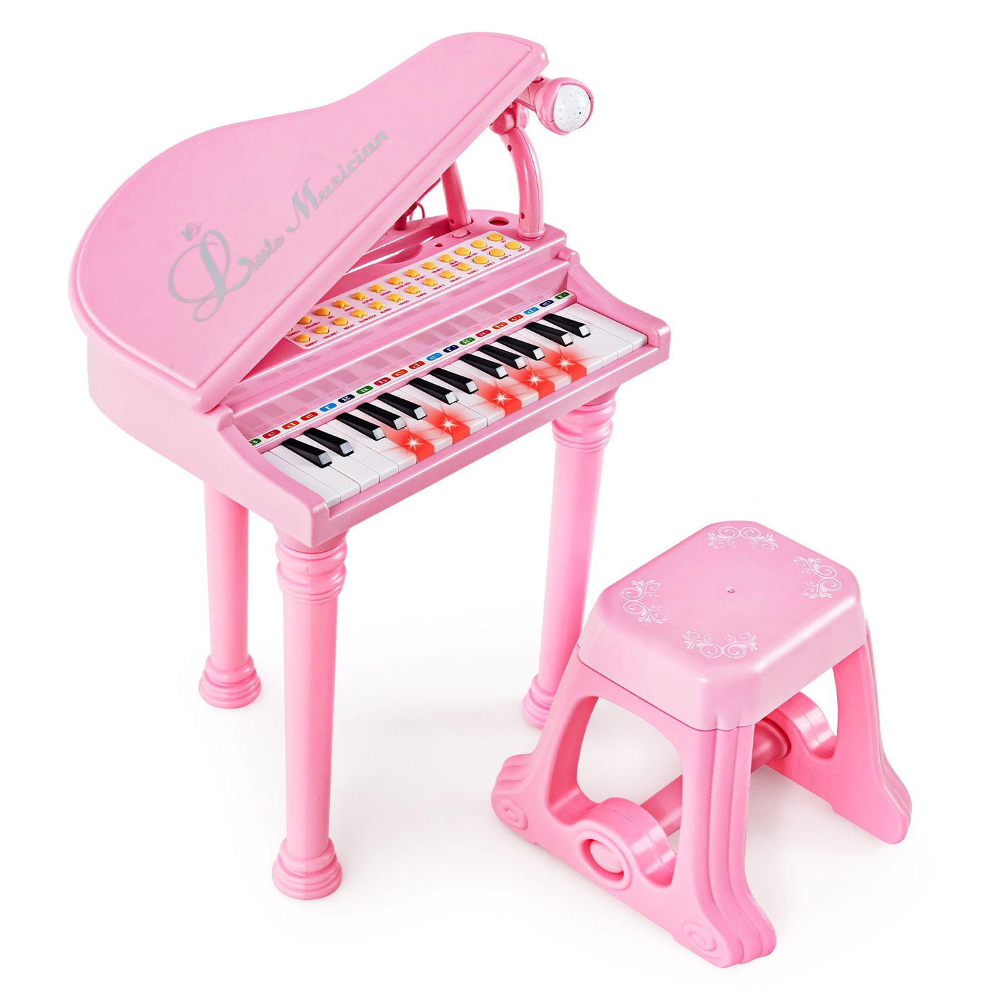 31 Keys Kids Portable Multifunctional Toy Piano with Microphone-Black