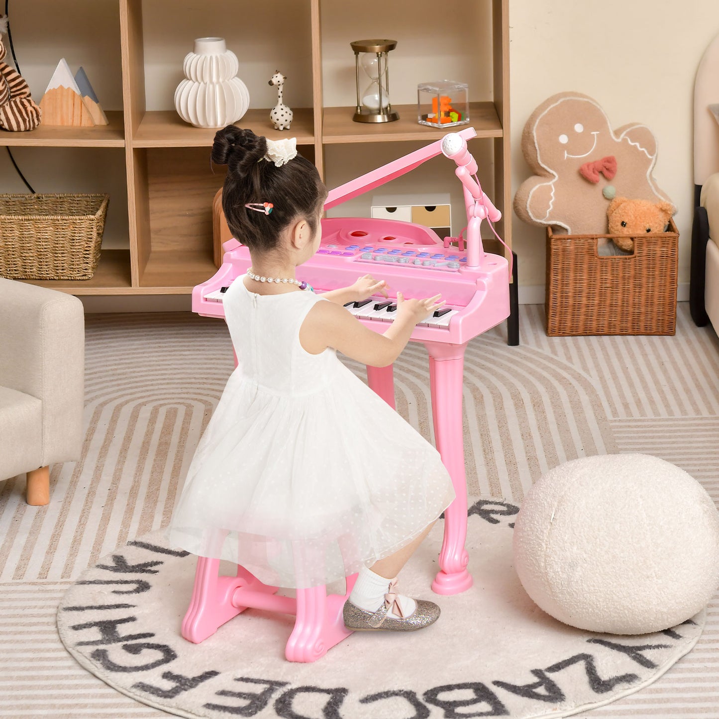 31 Keys Kids Portable Multifunctional Toy Piano with Microphone-Black