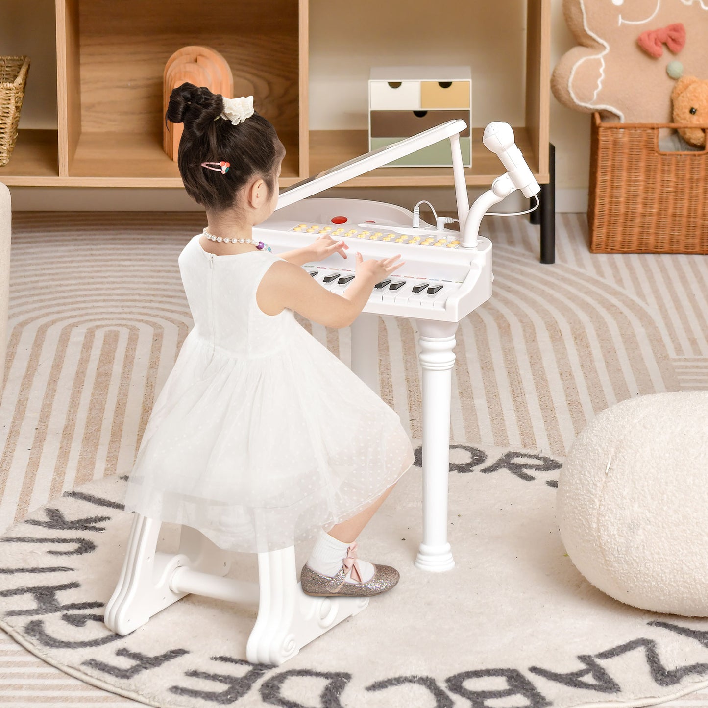 31 Keys Kids Portable Multifunctional Toy Piano with Microphone-Black