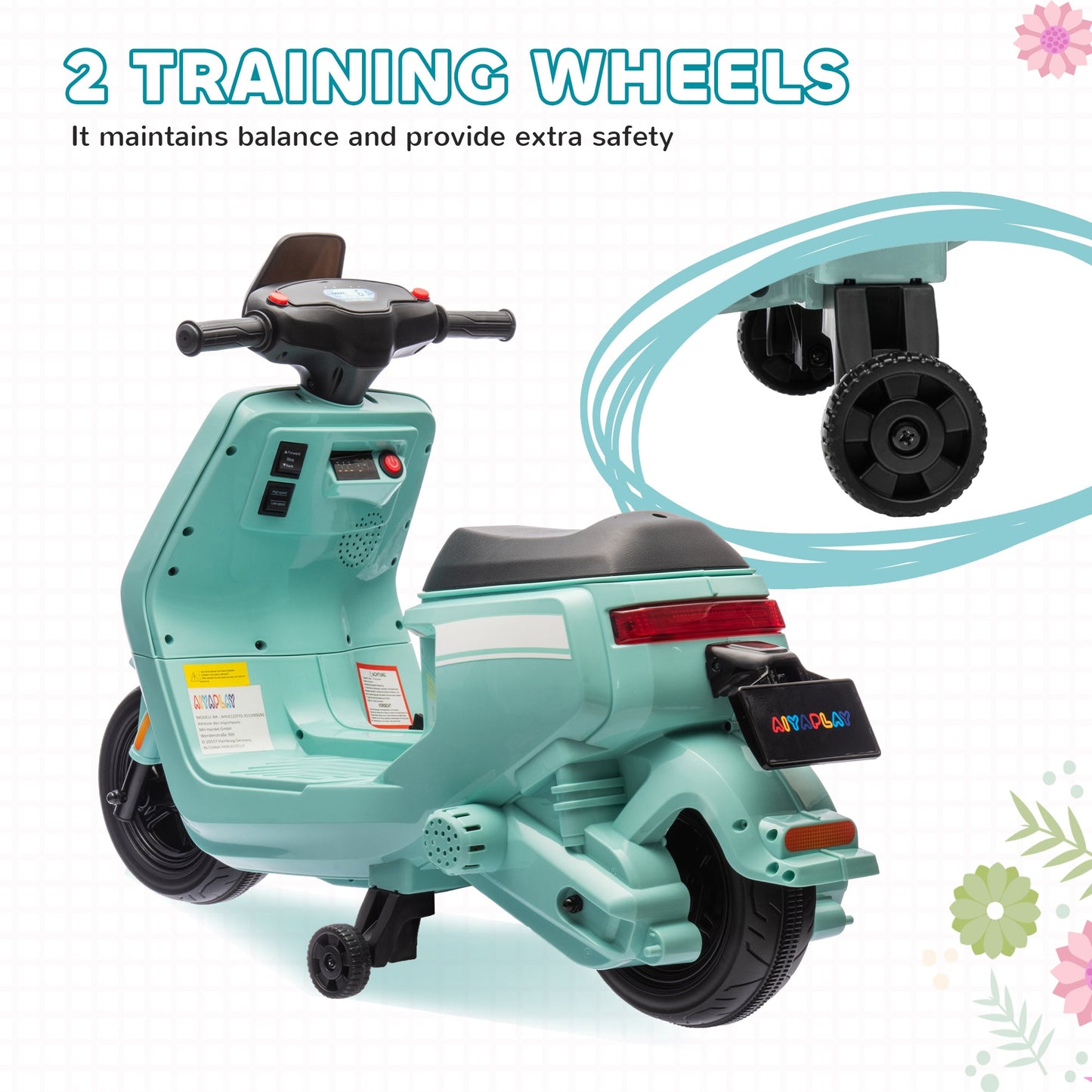 AIYAPLAY 6V Kids Electric Motorbike with Headlight and Music