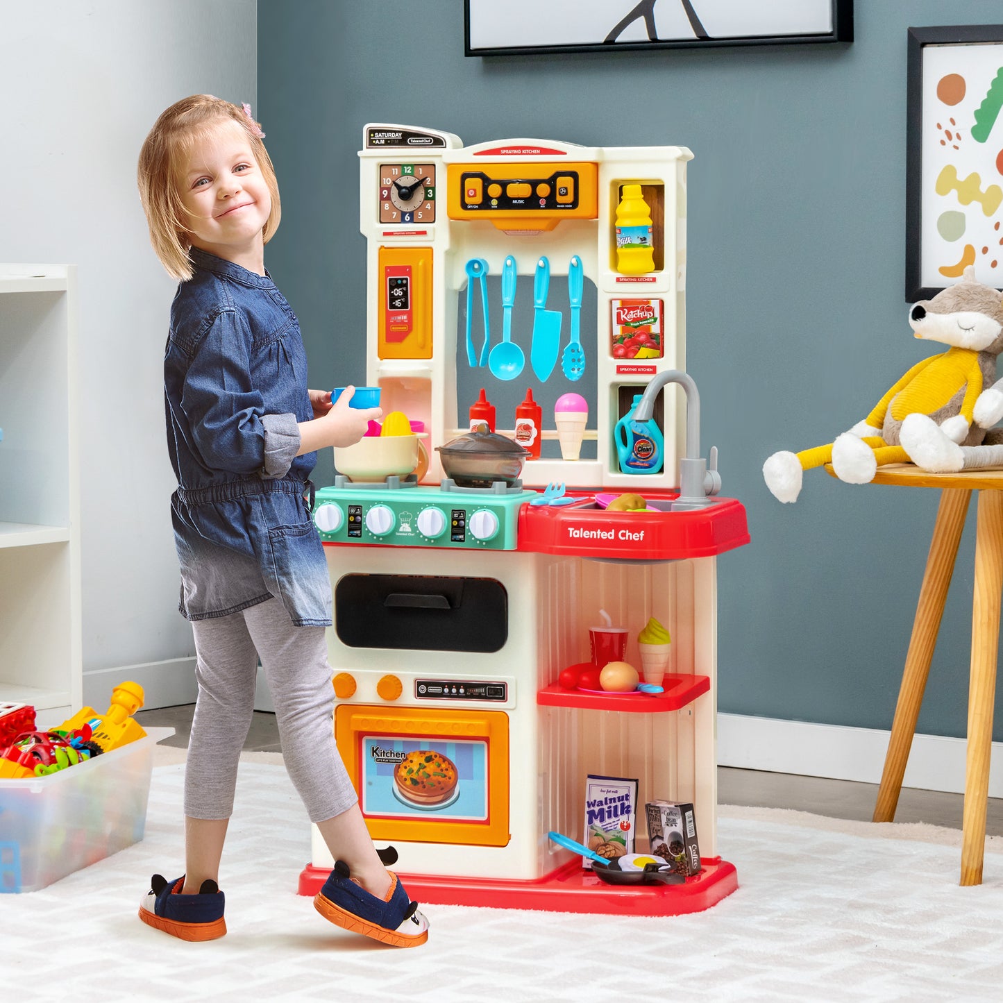 Kids Kitchen Playset with 65 Pieces Accessories-Blue