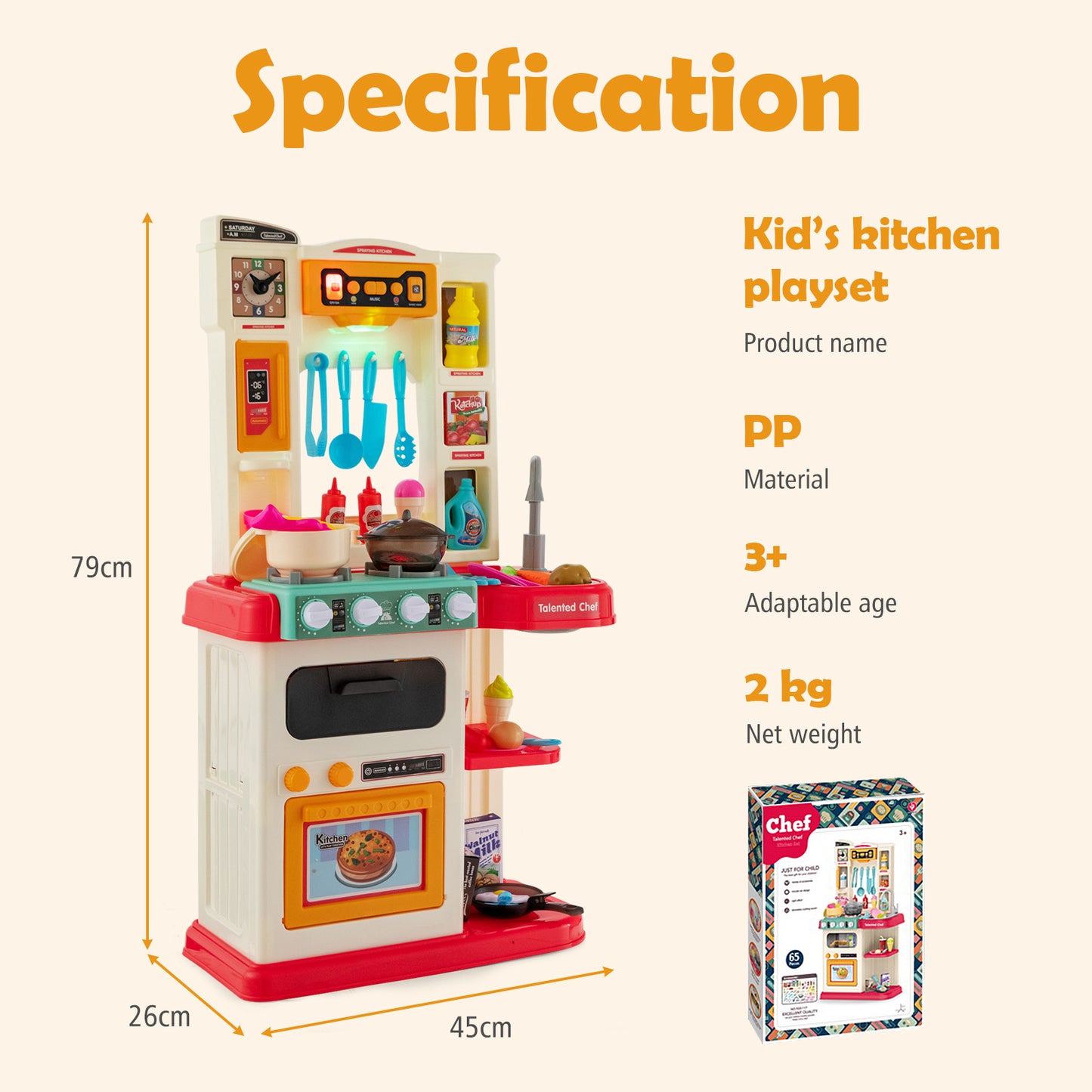 Kids Kitchen Playset with 65 Pieces Accessories-Blue