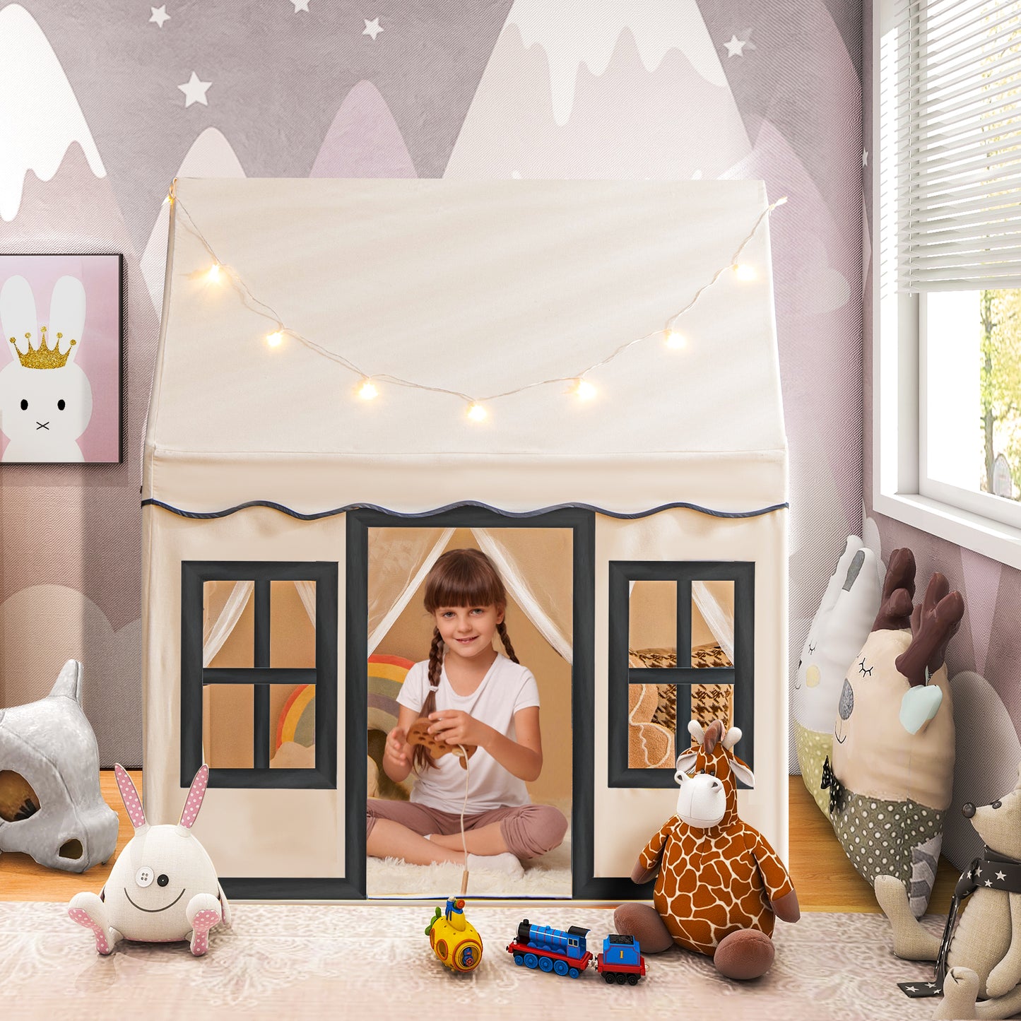 Indoor Kids Play Tent with Star Lights for Children Boys Girls Gift-Pink