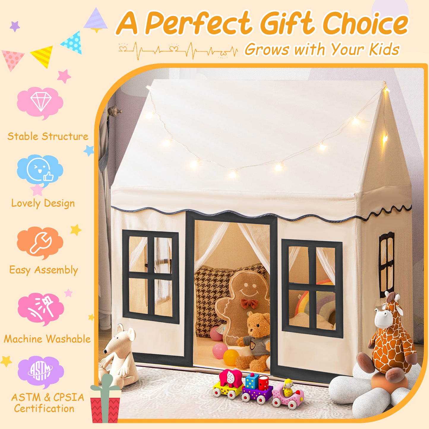 Indoor Kids Play Tent with Star Lights for Children Boys Girls Gift-Pink