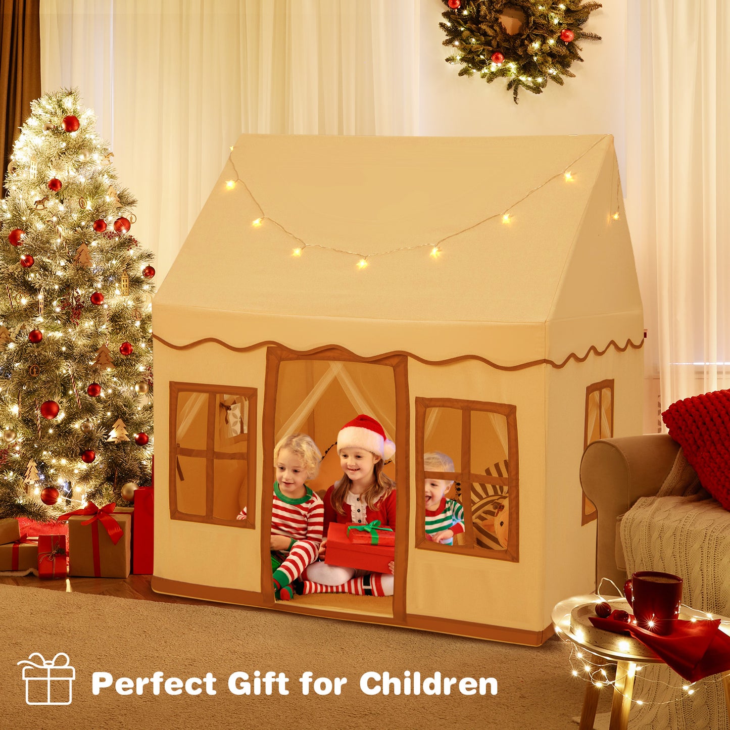 Indoor Kids Play Tent with Star Lights for Children Boys Girls Gift-Pink