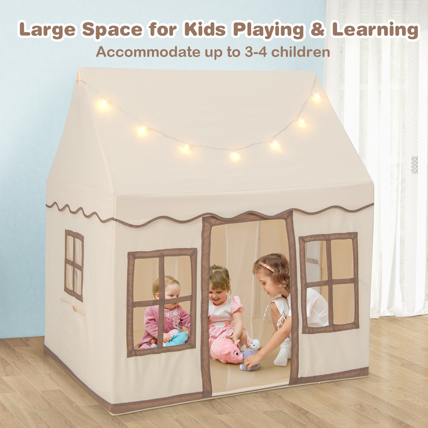 Indoor Kids Play Tent with Star Lights for Children Boys Girls Gift-Pink