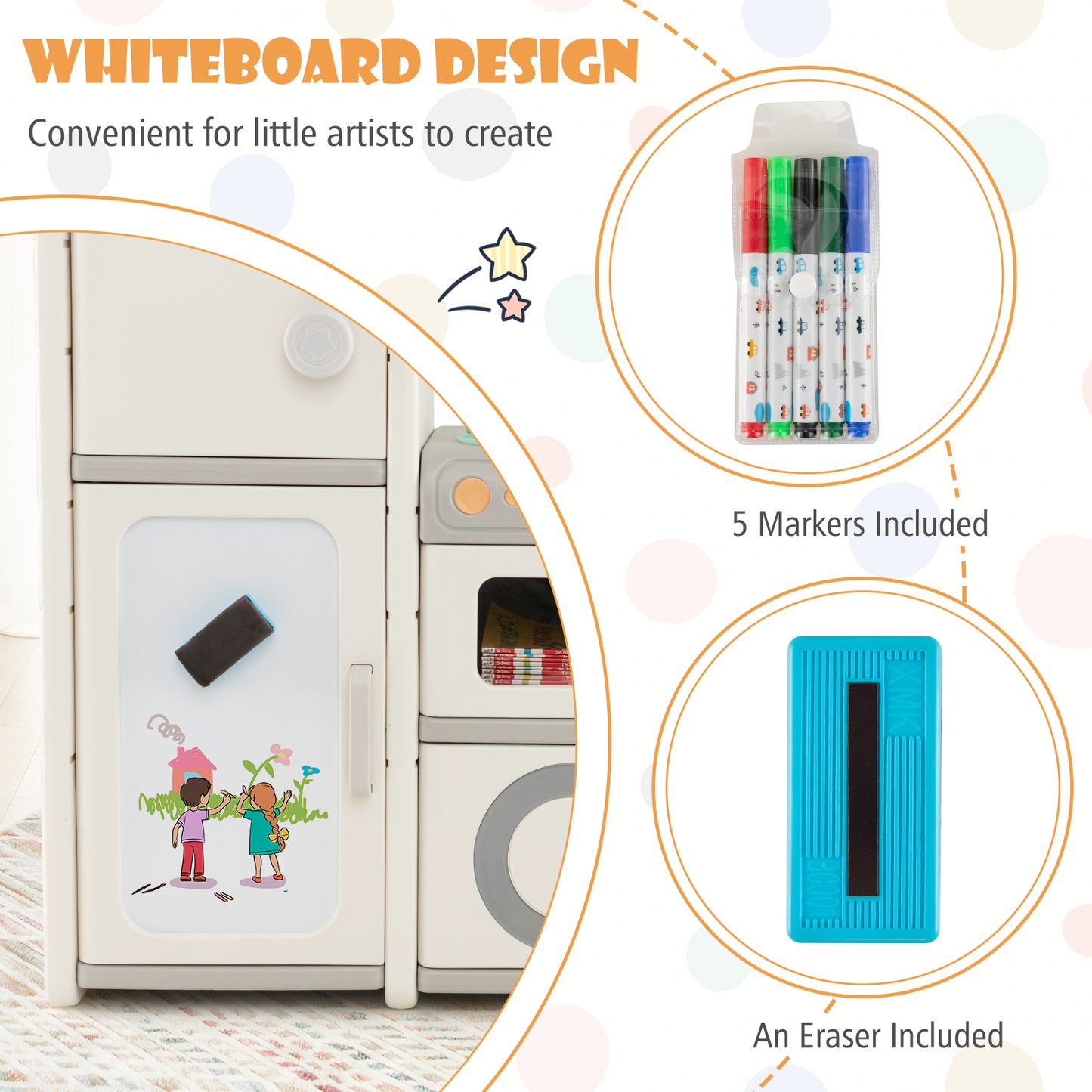 Kids Toy Storage Organizer with Magnetic Whiteboard Removable Sink & Faucet-Beige