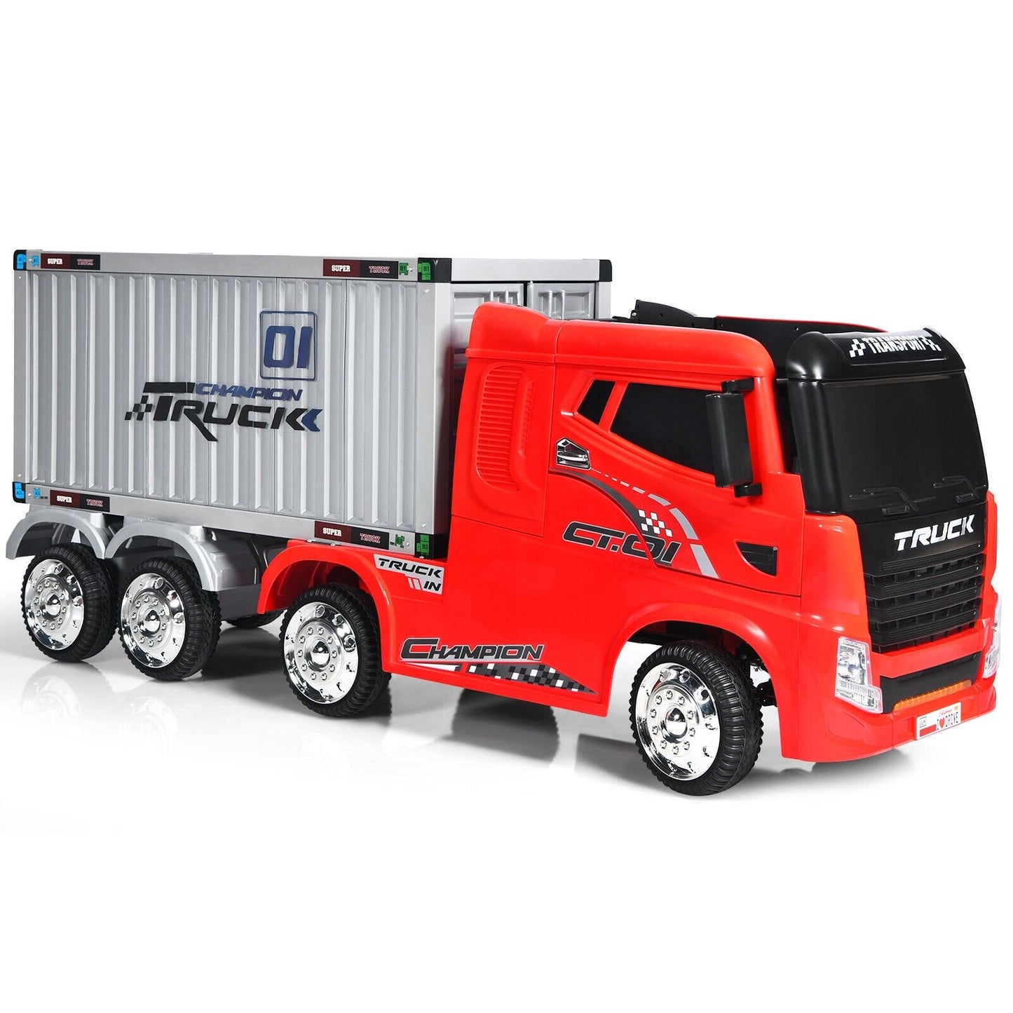 12V Ride-On Semi-Truck with Container for Kids of 3-8 Year Old-Black