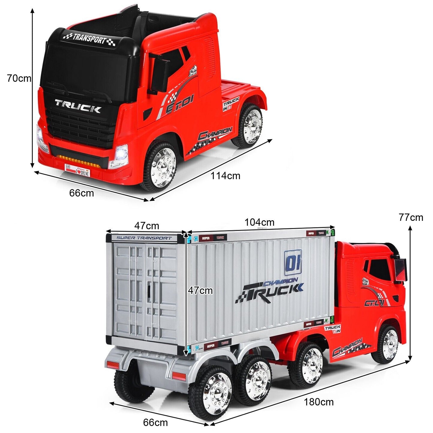 12V Ride-On Semi-Truck with Container for Kids of 3-8 Year Old-Black