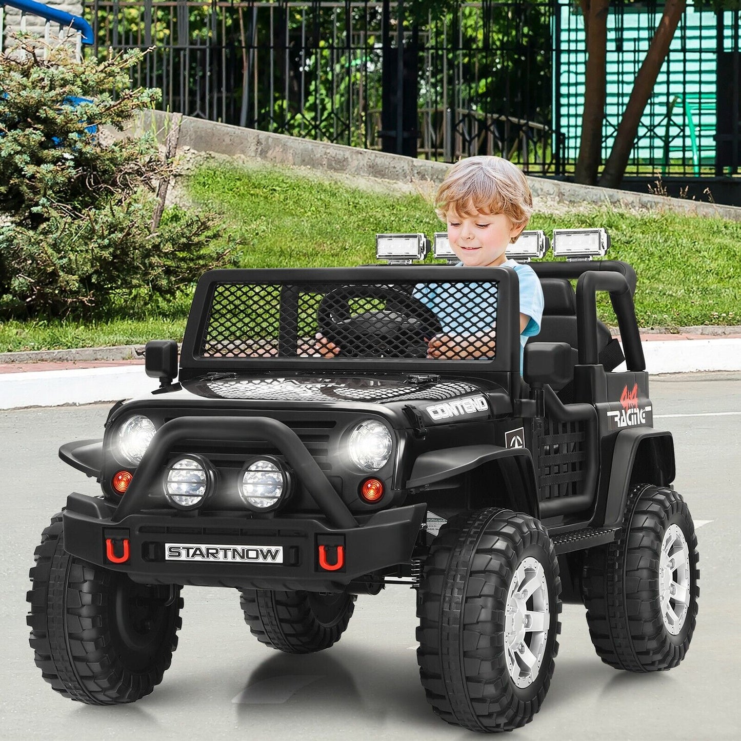 2-Seat Kids Ride on Truck with Parent Remote Control-Black-Black