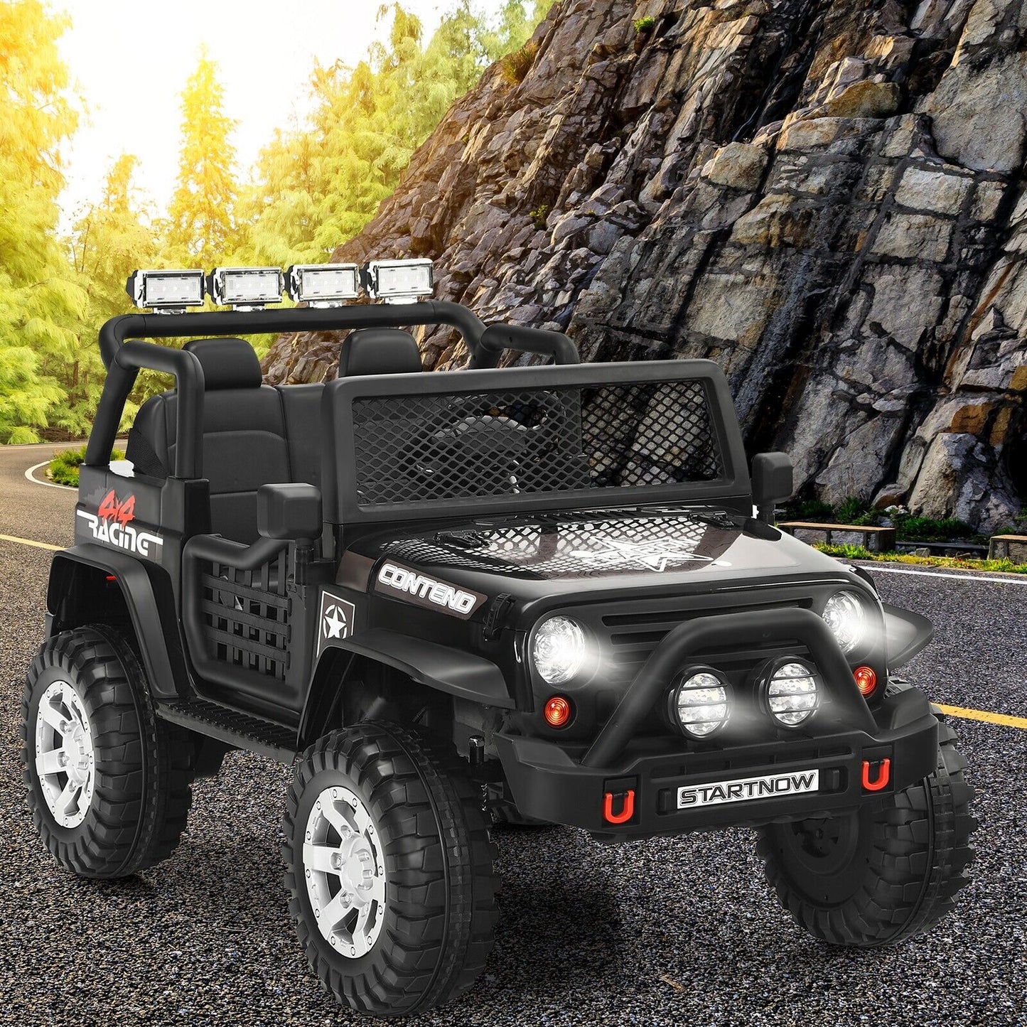 2-Seat Kids Ride on Truck with Parent Remote Control-Black-Black