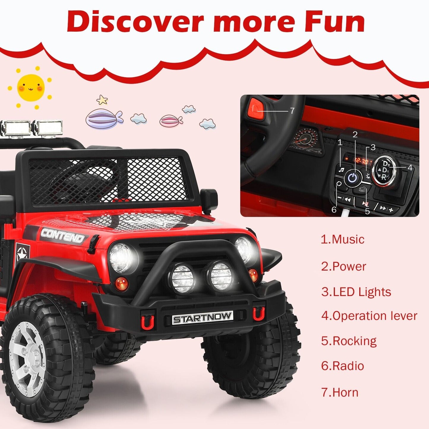 2-Seat Kids Ride on Truck with Parent Remote Control-Black-Black