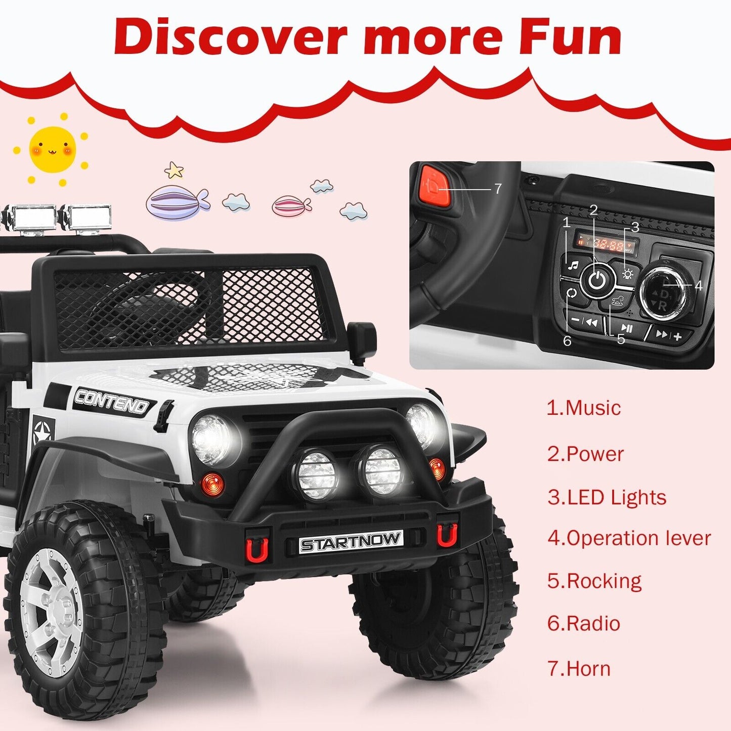2-Seat Kids Ride on Truck with Parent Remote Control-Black-Black