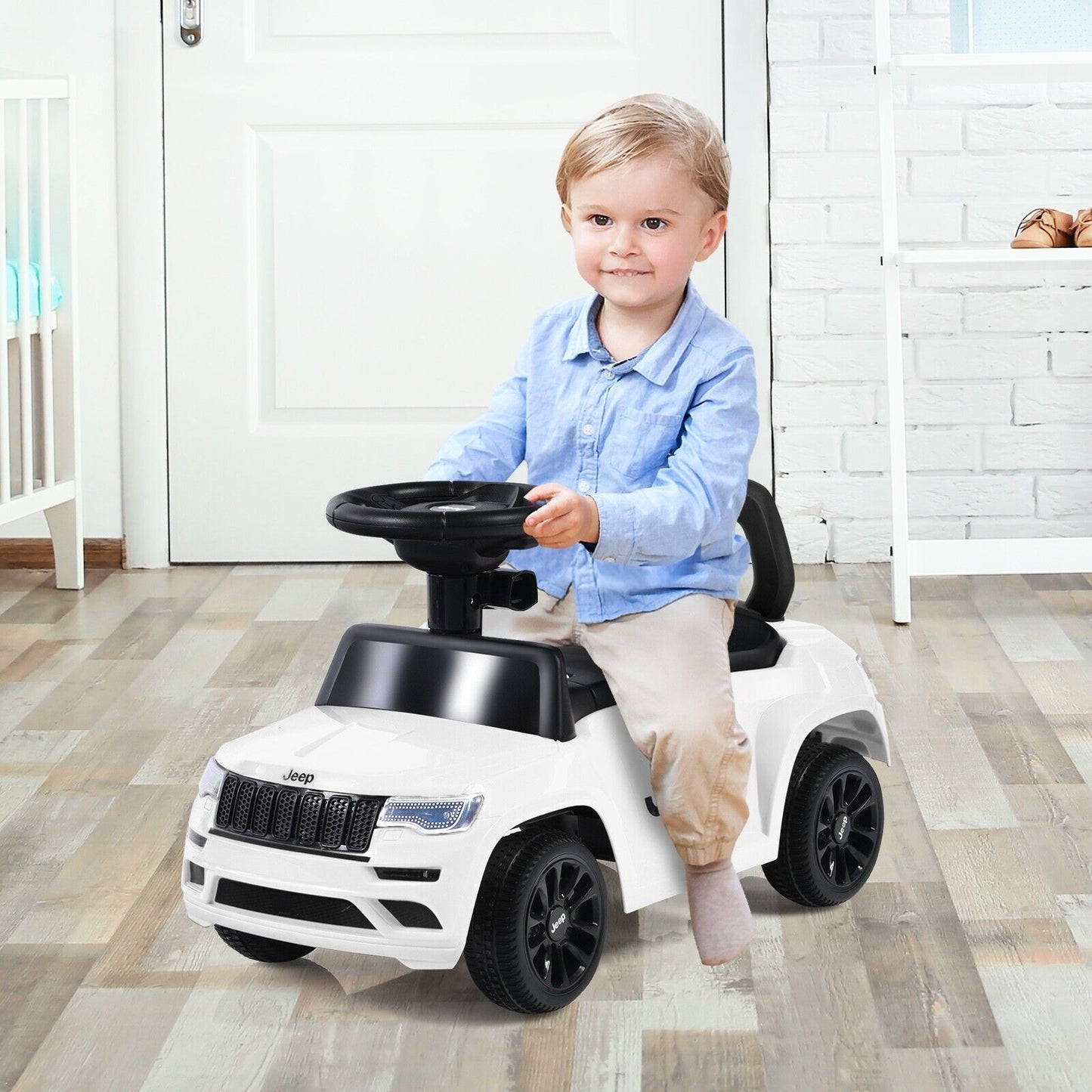 3-In-1 Kids Ride-On Push Car with Adjustable Visor-Black