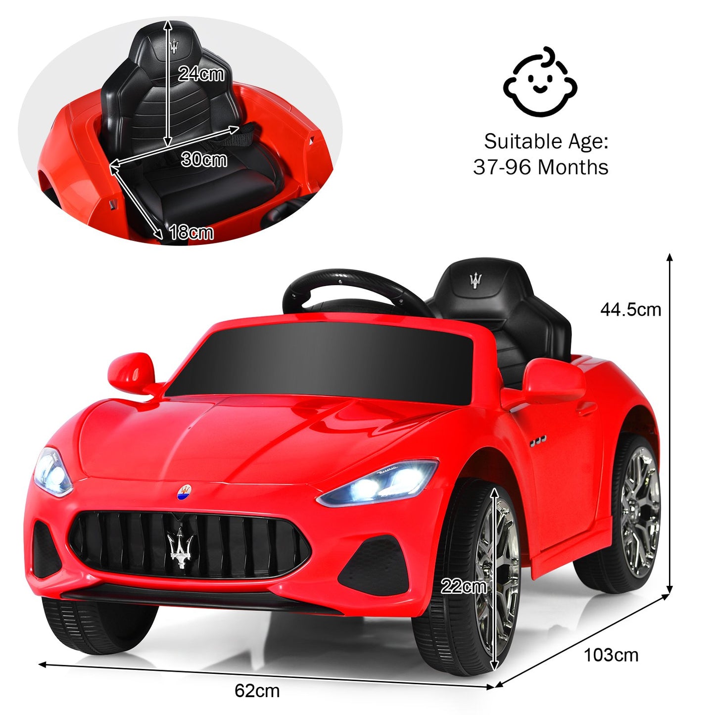 12V Electric Kids Ride On Car for 3+ Years Old Boys Girls-Pink