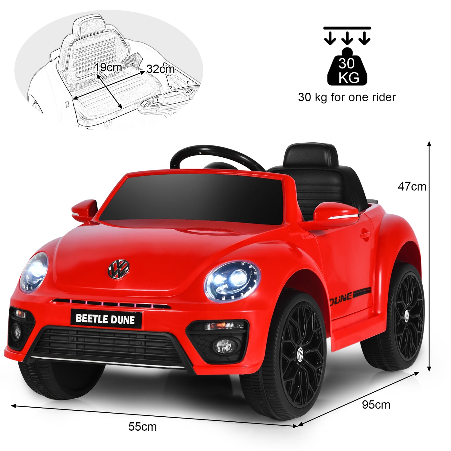 12V Volkswagen Beetle Electric Kids Ride On Car with Remote Control-Pink