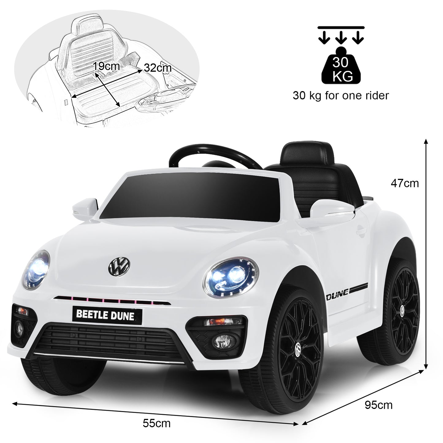 12V Volkswagen Beetle Electric Kids Ride On Car with Remote Control-Pink