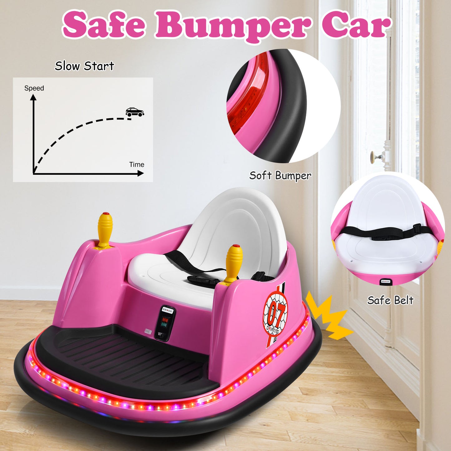 Kids Ride-On Bumper Car with Colorful Flashing Lights and Music-Green