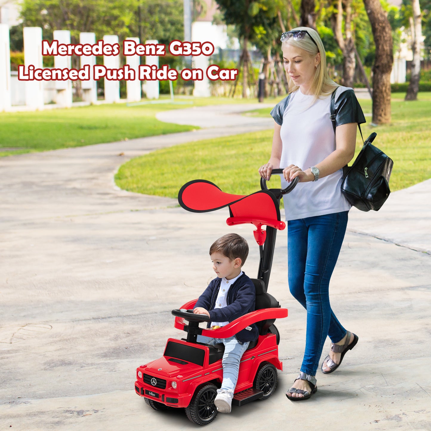 3-in-1 Baby Foot-to Floor Sliding Walker with Push Handle-Black