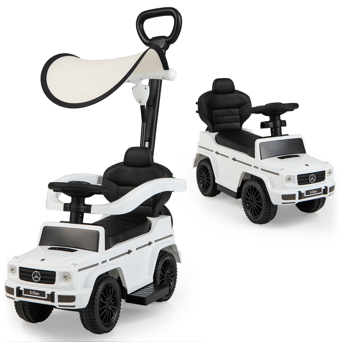 3-in-1 Baby Foot-to Floor Sliding Walker with Push Handle-Black