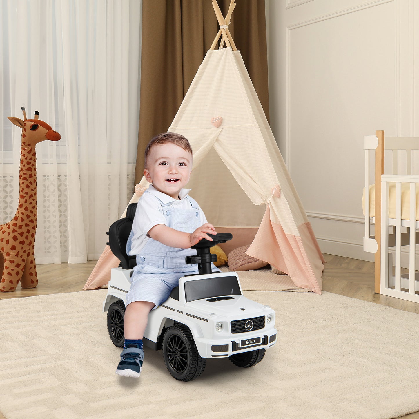3-in-1 Baby Foot-to Floor Sliding Walker with Push Handle-Black