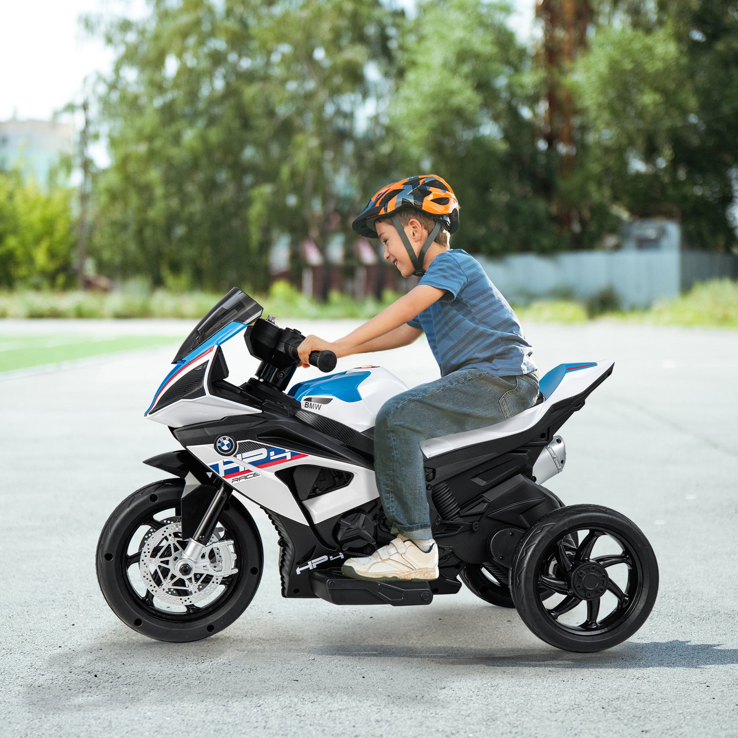 12V Kids Motorcycle Ride-On Toy with Music and Headlight-Blue