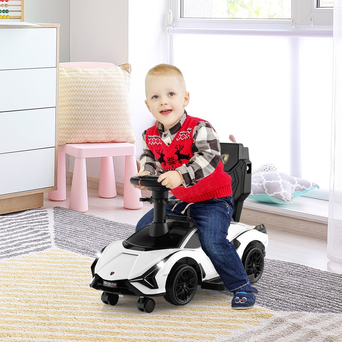3-in-1 Ride On Push Car with Removable Guardrails and Handle-Black