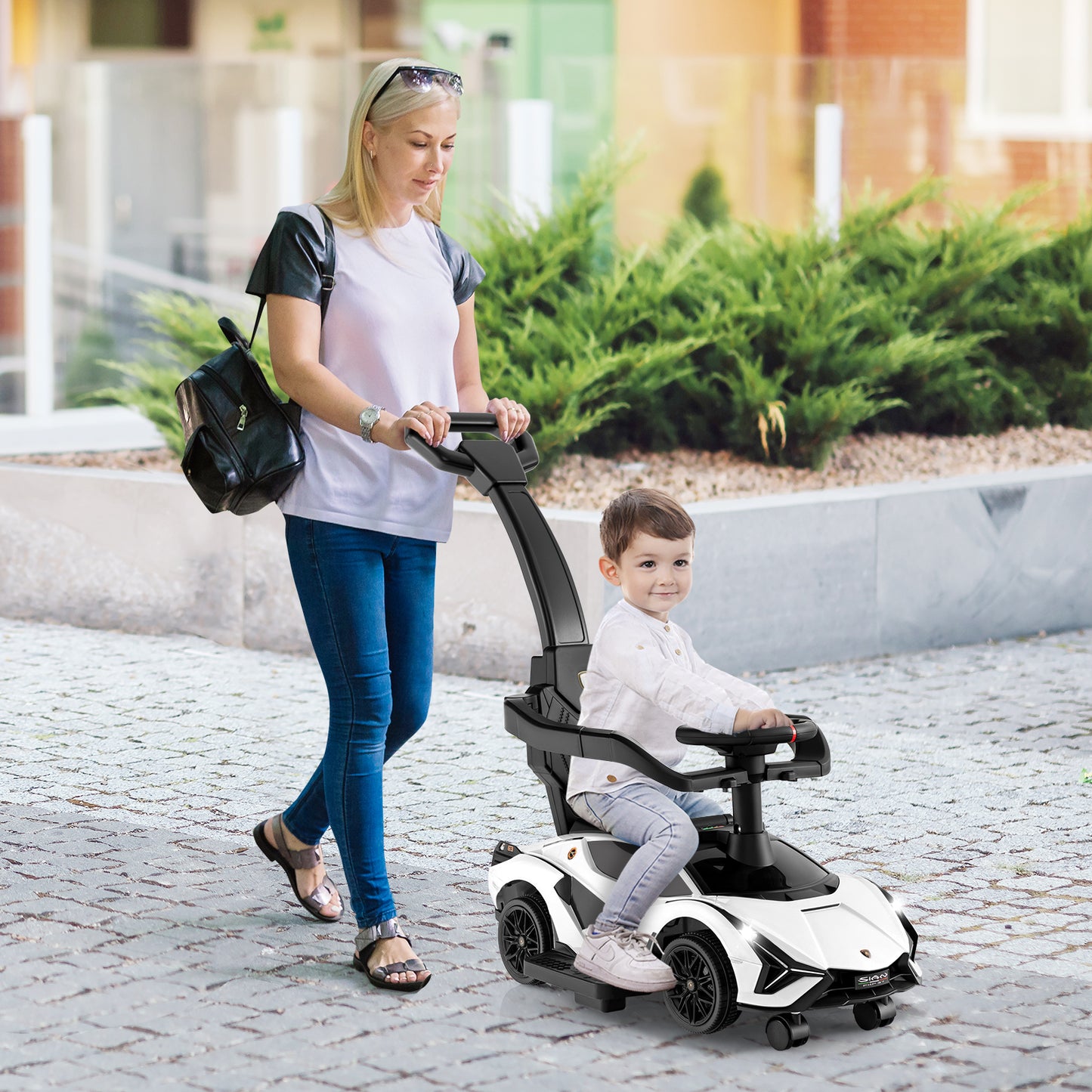 3-in-1 Ride On Push Car with Removable Guardrails and Handle-Black