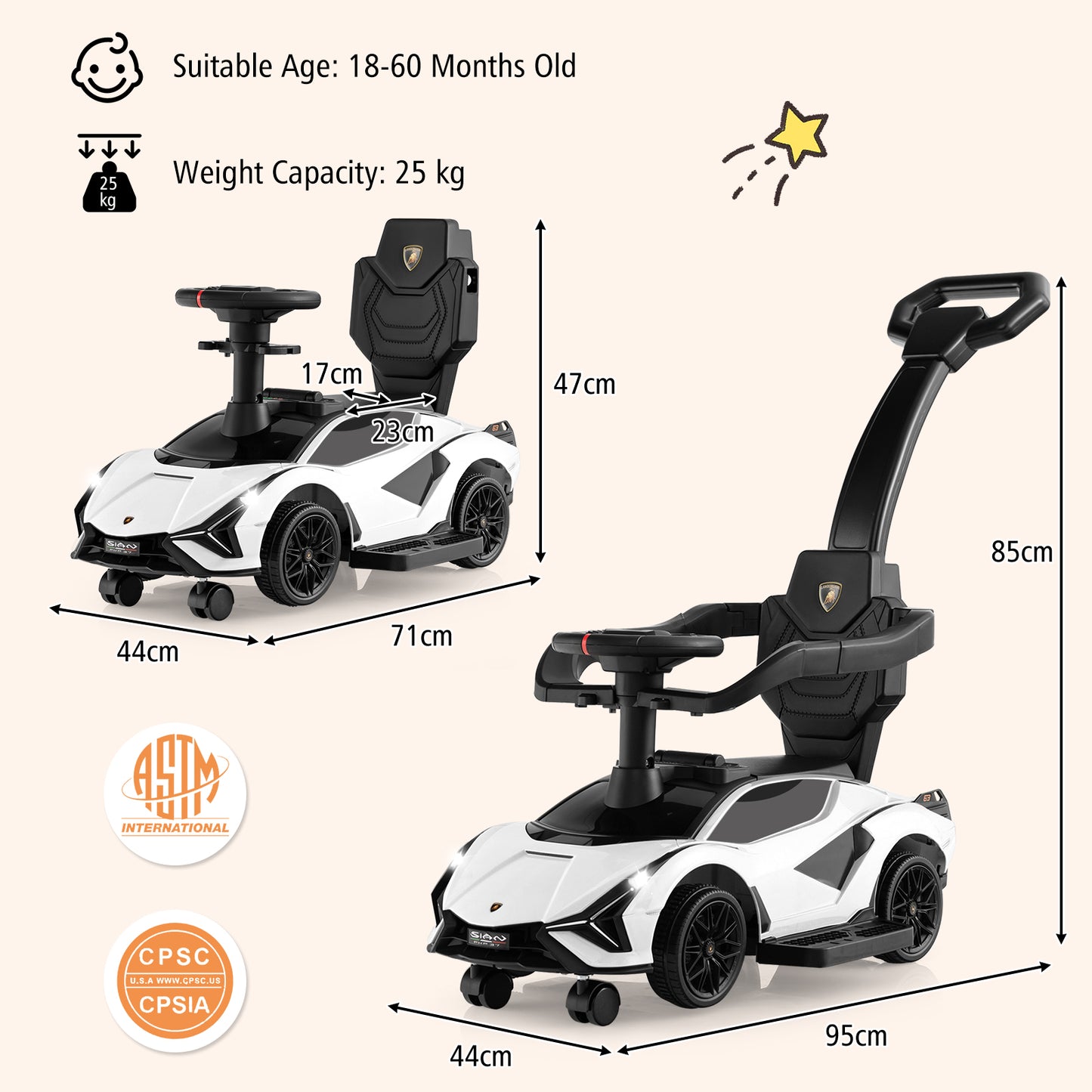 3-in-1 Ride On Push Car with Removable Guardrails and Handle-Black