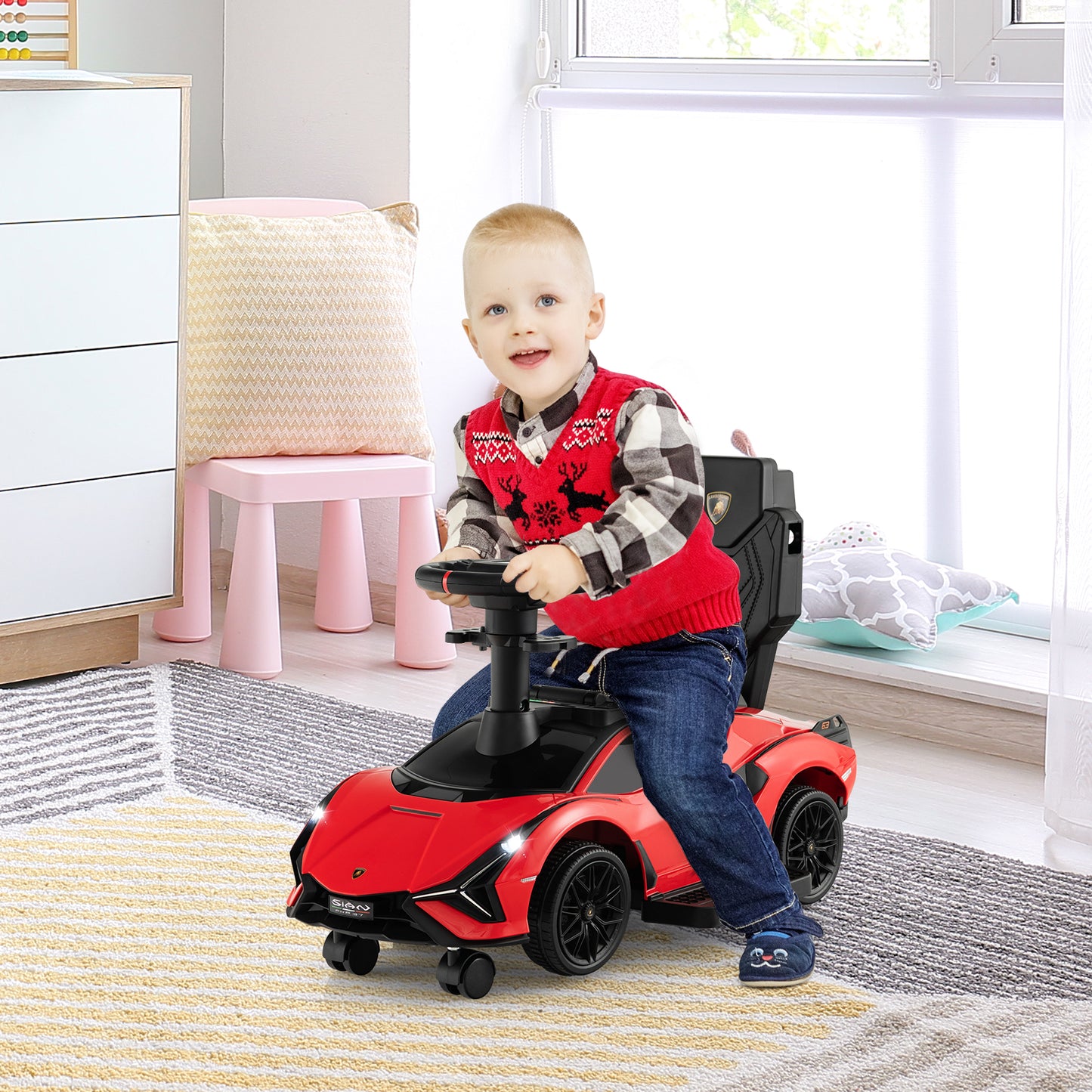 3-in-1 Ride On Push Car with Removable Guardrails and Handle-Black