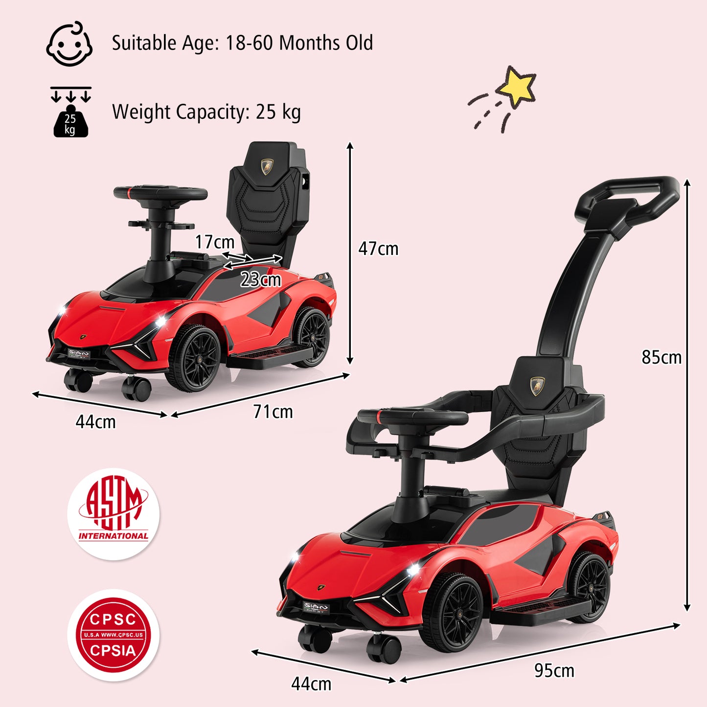 3-in-1 Ride On Push Car with Removable Guardrails and Handle-Black