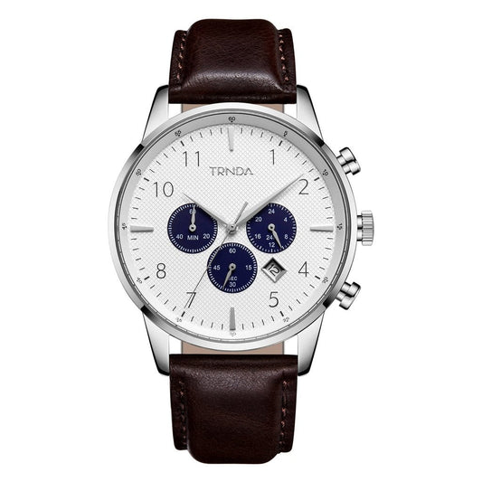 Trnda Men's Stainless Steel Watch, Brown Leather | Trn-W43sl