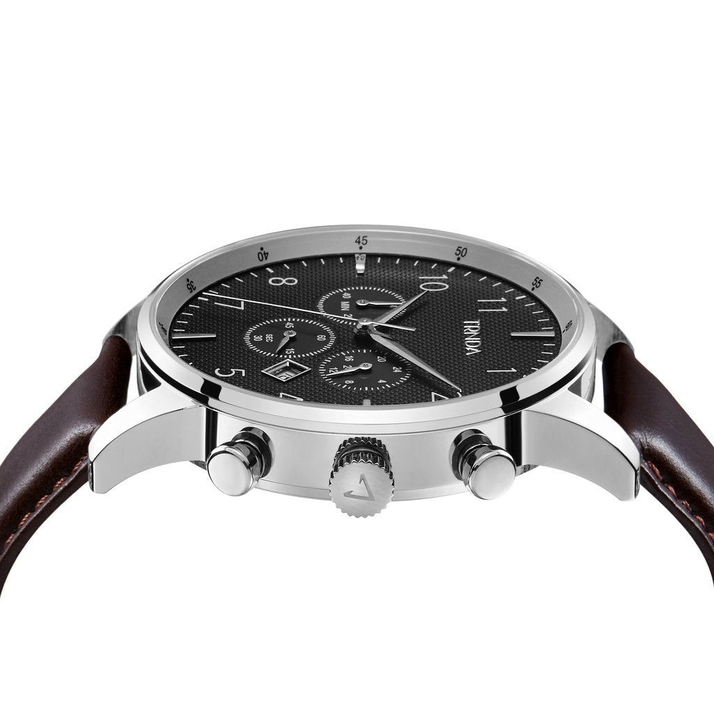 Trnda Men's Stainless Steel Watch, Brown Leather Band | Tm12345