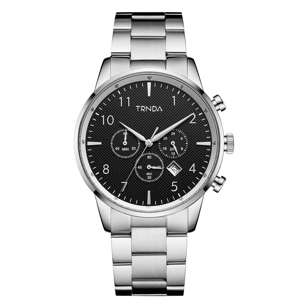 Trnda Men's Stainless Steel Watch, Charcoal Black Dial | Trnda43mm