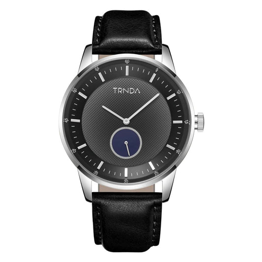Trnda Men's Stainless Steel Watch, Black Leather Band | Trn-43sl